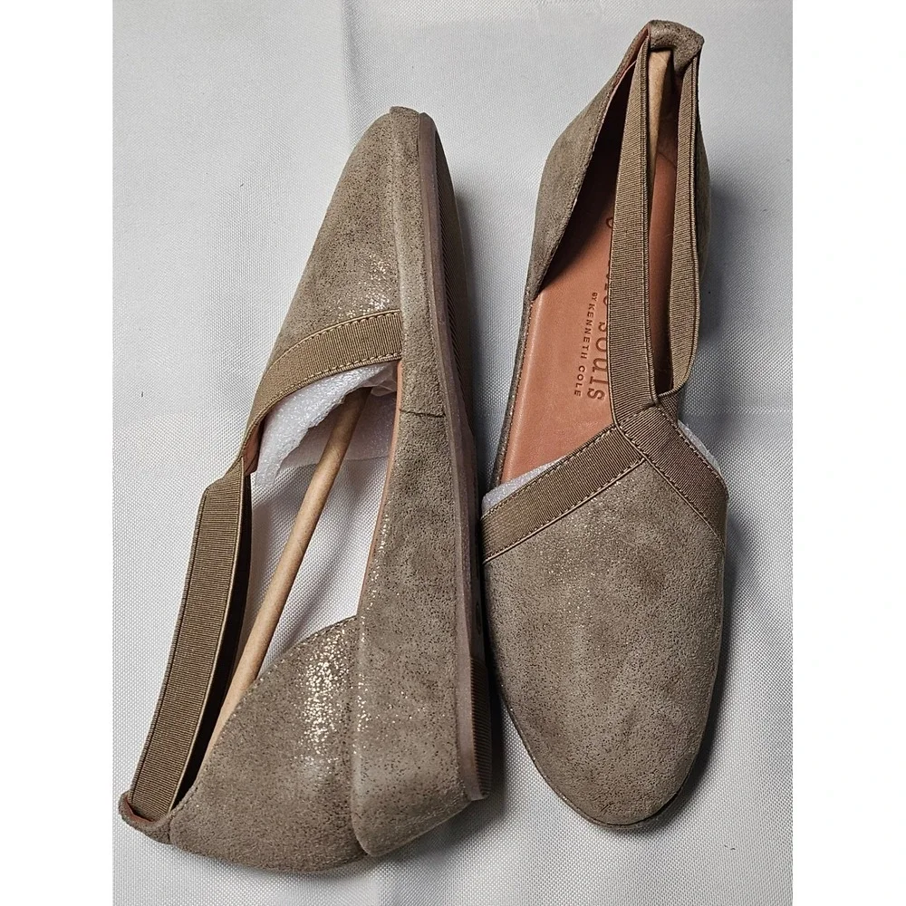 Gentle Souls Natalia Ballet Flats Taupe Metallic Suede Wedge Women's 6 M‎ NEW